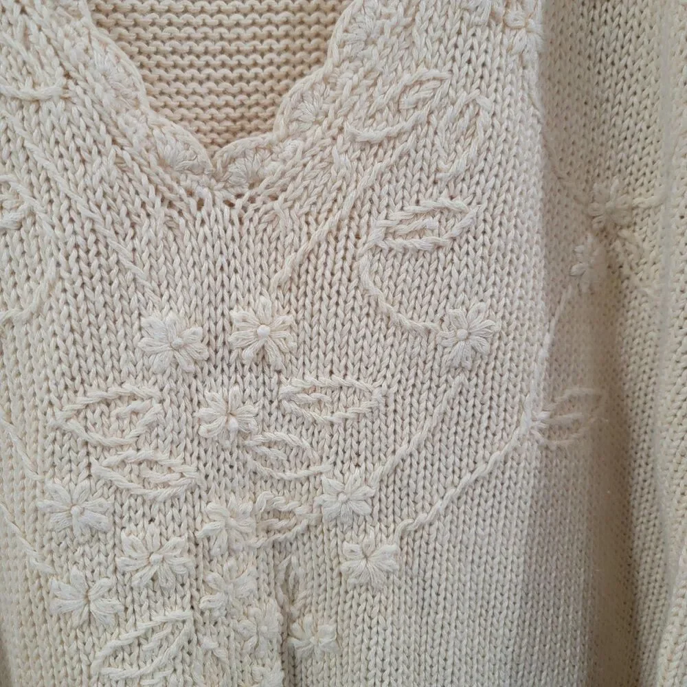 Vintage Moda International Womens Sweater Size 2X Neutral Floral Granny‎ Boho